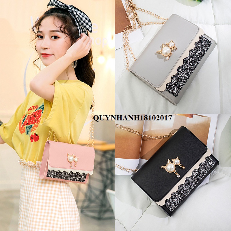Túi xách đeo chéo nữ đính họa tiết viên ngọc trẻ đẹp mới nhất hiện nay ( B379)