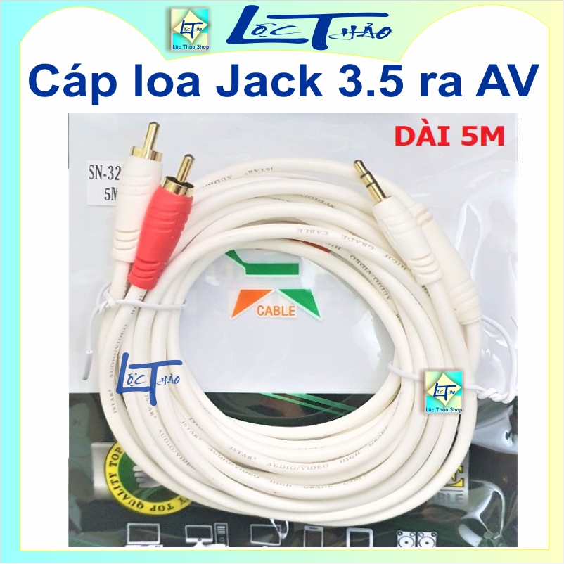 Cáp loa 1 đầu Jack 3.5 mm ra 2 đầu bông sen AV dài 5M Jstar Honjianda chống nhiễu - Cáp loa Jack 3.5 ra 2 AV Hoa sen, Dây loa 1 ra 2 - 3.5 Stereo Male to 2RCA Male Audio Splitter Cable