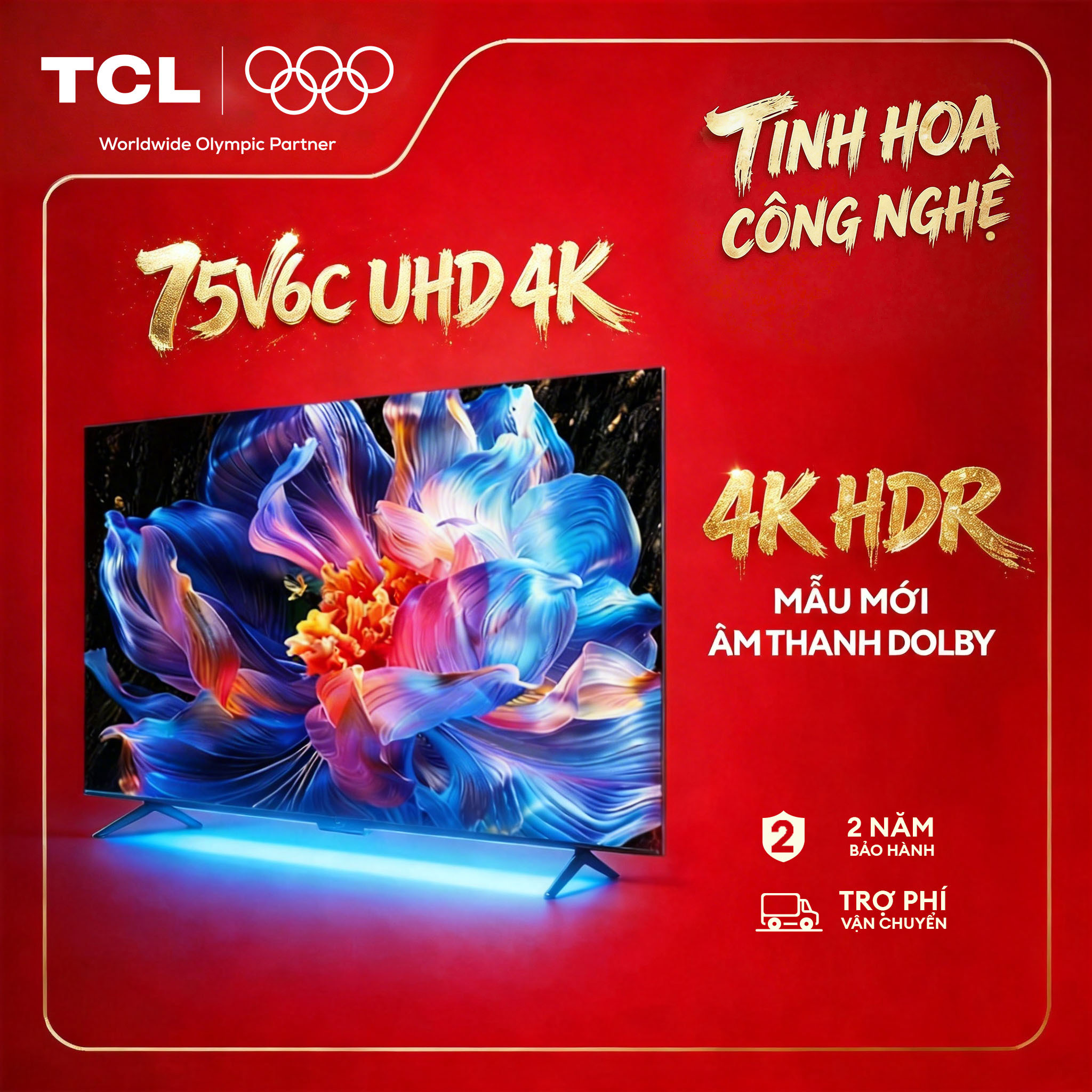 【UHD 4K】75inch - Smart Google TV TCL 75V6C - Tấm nền HVA - Tần số quét 60Hz - Dolby Atmos - Bảo Hành 2 Năm - Hàng Chính Hãng