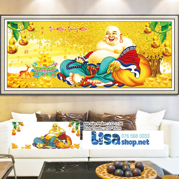 Tranh đính đá PHẬT DI LẠC 100x45cm chưa đính lg1136