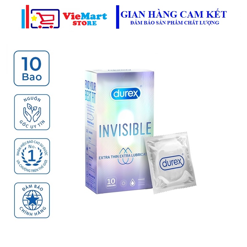 [HCM]Bao cao su Durex Invisible Extra Lubricated 10 bao / hộp