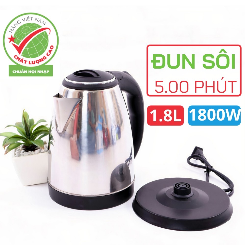 Ấm Siêu Tốc Inox 18 Lít Electric Kettle Chính Hãng Đun Sôi Cực Nhanh- Bảo Hành 12 Tháng 1 Đổi 1 nếu lỗi
