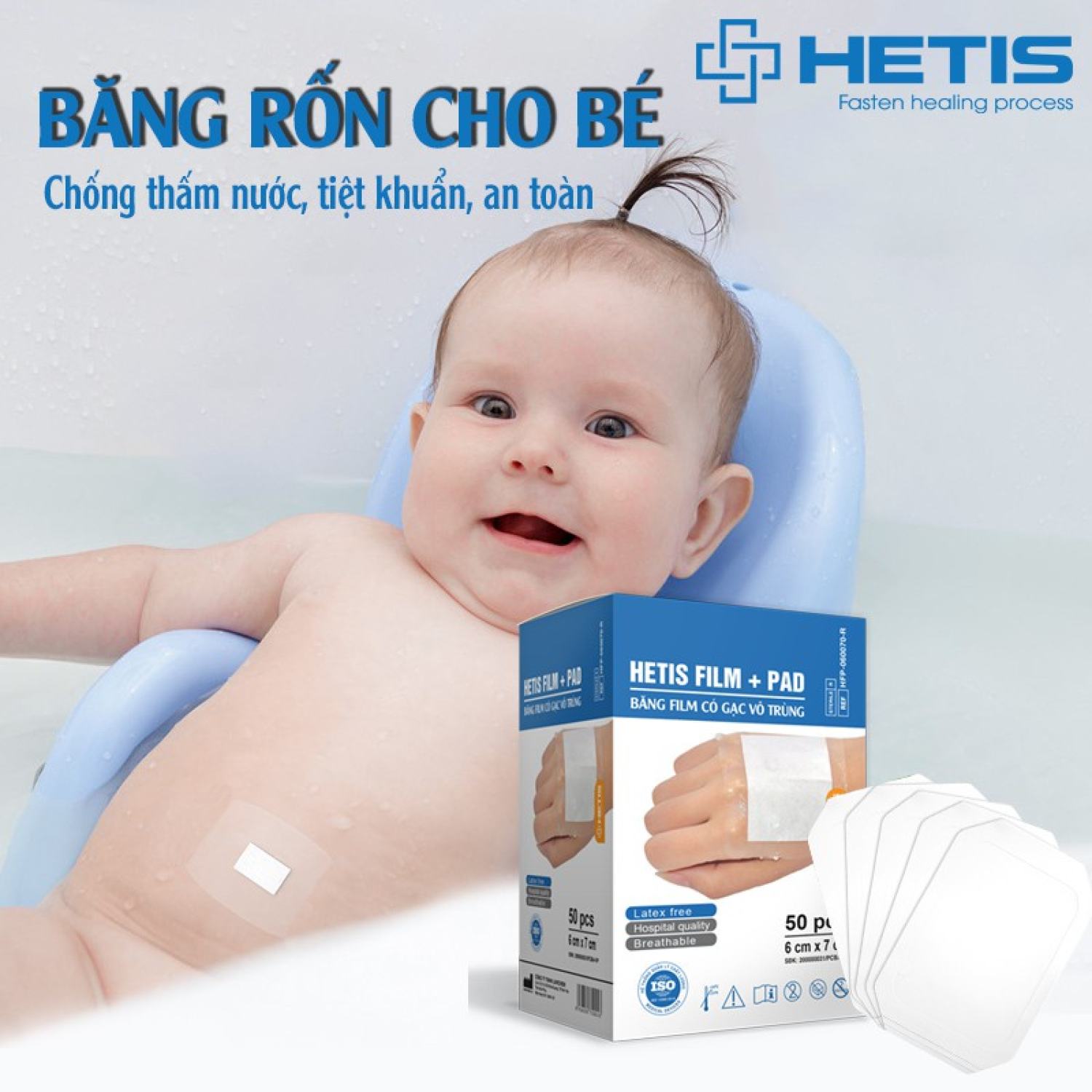 Set 10 miếng băng dán rốn cho bé HETIS FIlm Pad Baby Navel 6x7cm HFP060070