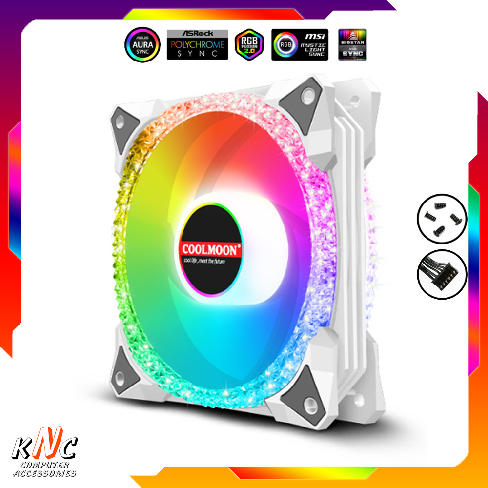 Quạt Tản Nhiệt Coolmoon S5 White Kích Thước 12cm Tích Hợp Led 5v RGB Đồng Bộ Hub