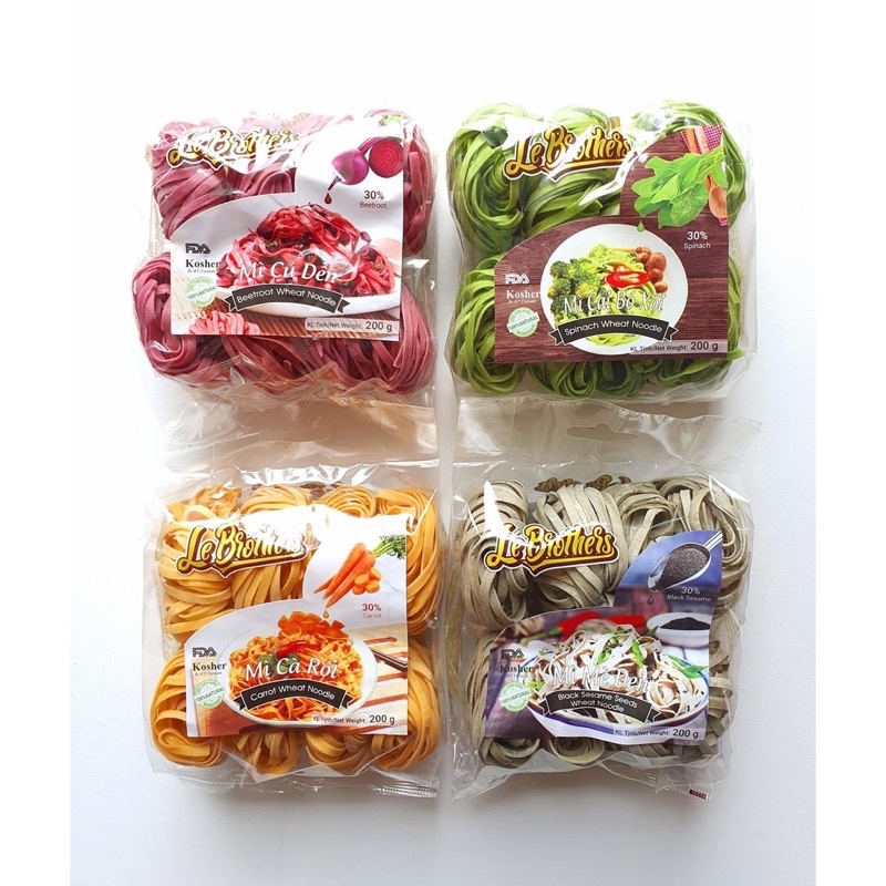Combo 4 gói mì rau củ le brothers: củ dền, bó xôi, mè đen, cà rốt