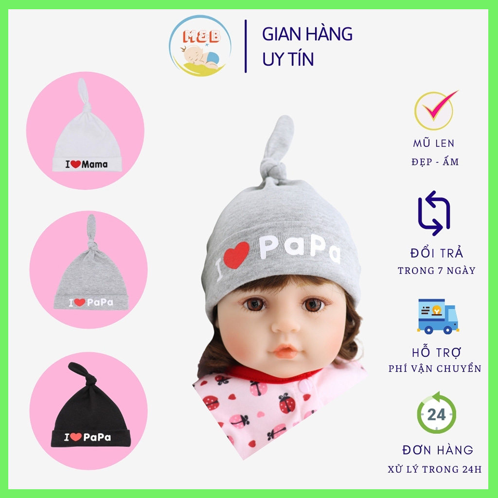 Mũ thắt nút i love mama, papa Đáng Yêu cho bé trai gái sơ sinh từ 0-2 tuổi – MU06