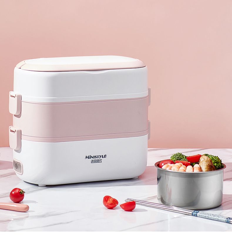 Hộp cơm cắm điện, Hộp hâm nóng cơm 2 tầng 4 ngăn MiniStyle nhỏ gọn, tiện lợi, an toàn, thiết kế thời trang, vừa vặn, có thể nấu chín đồ ăn nhanh chóng, bảo hành 1 đổi 1 - Màu Hồng