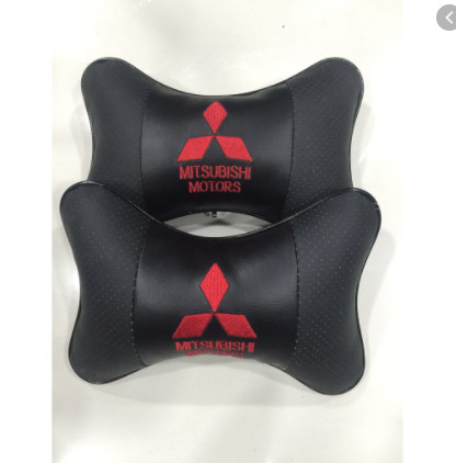 Bộ 02 Gối tựa đầu ô tô cao cấp thêu logo hãng xe MISUBISHI  - ảnh thật