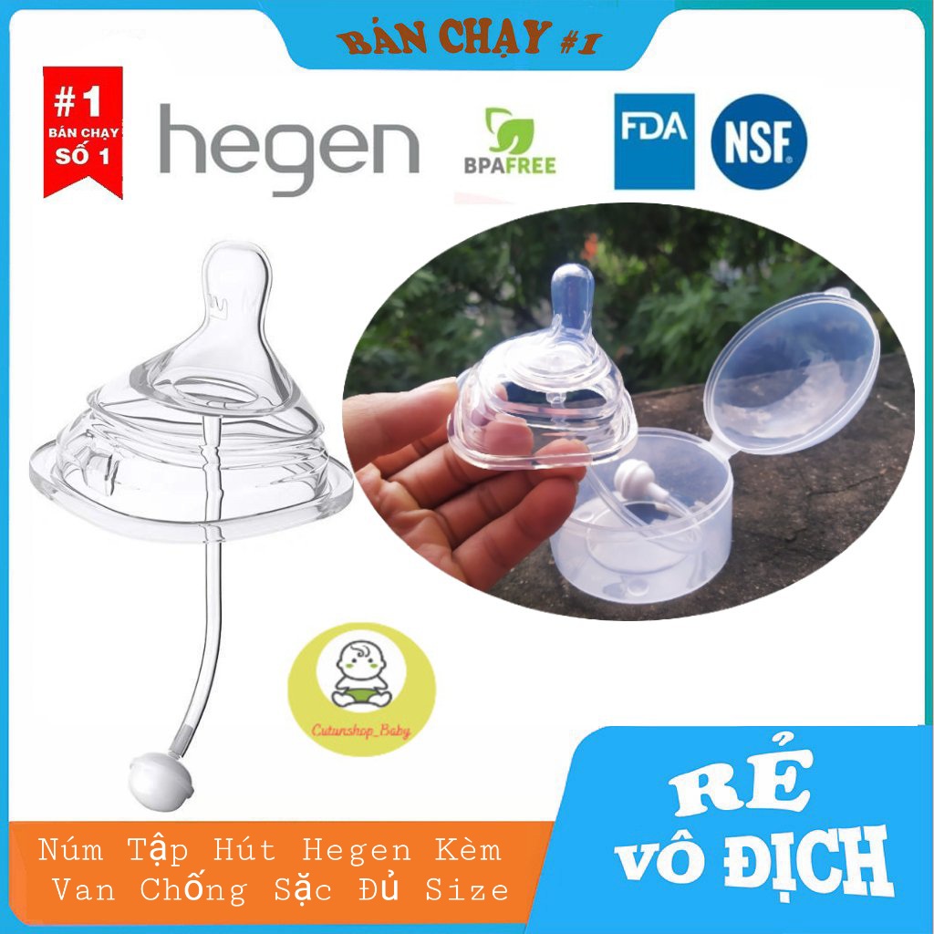 Núm tập hút kèm van chống sặc bình sữa Hegen (Có hộp đựng)