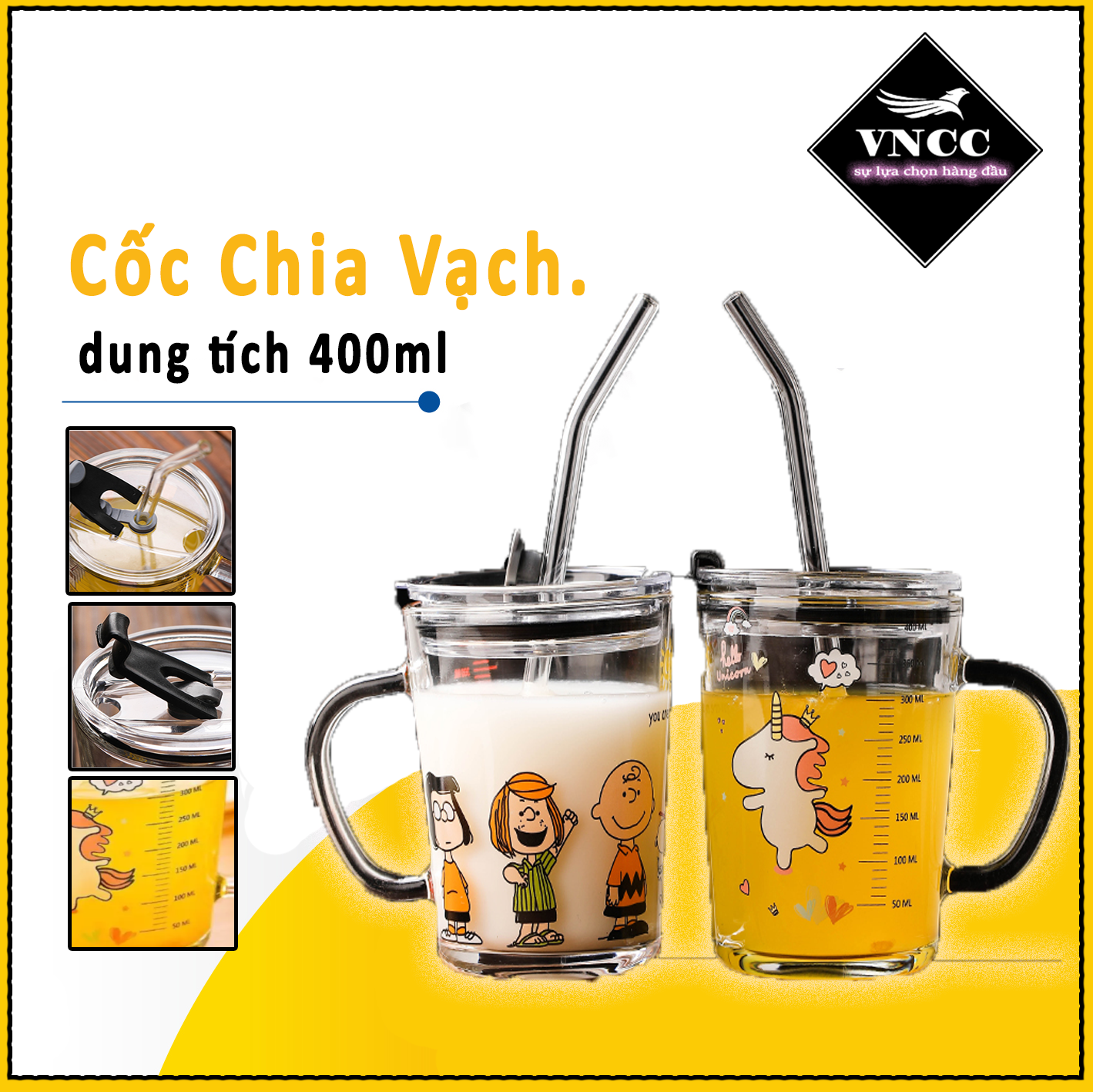 Cốc thủy tinh Chia Vạch, cốc pha sữa có vạch chia thể tích, Thiết Kế Nhân Vật Hoạt Hình Bắt Mắt, Cốc Thủy Tinh, Chịu Nhiệt Tốt, Tiện Lợi, Thông Minh