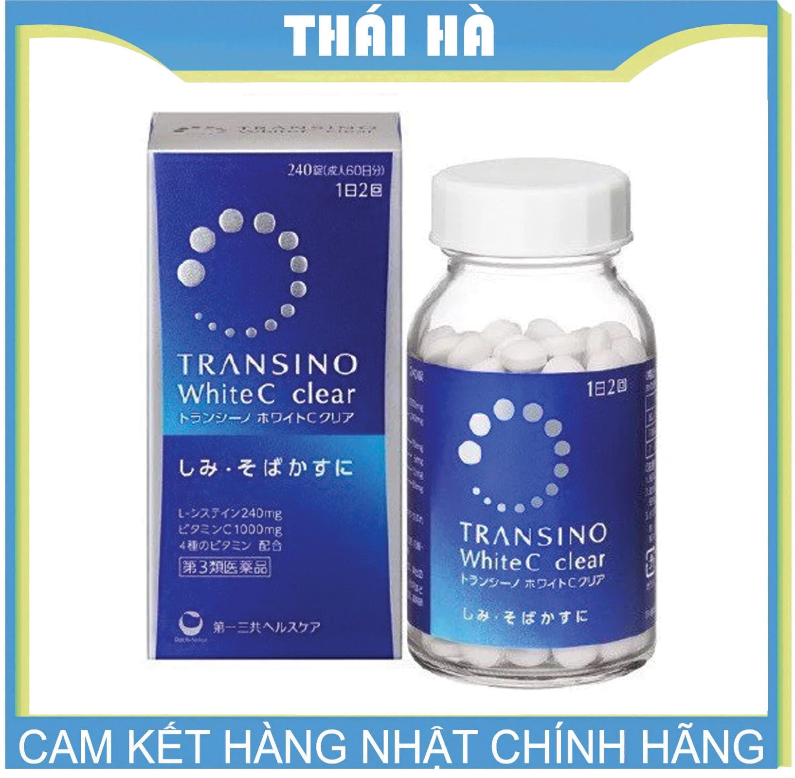 VIÊN UỐNG TRANSINO WHITE C CLEAR 240 VIÊN MÀU XANH TRẮNG DA GIẢM NÁM