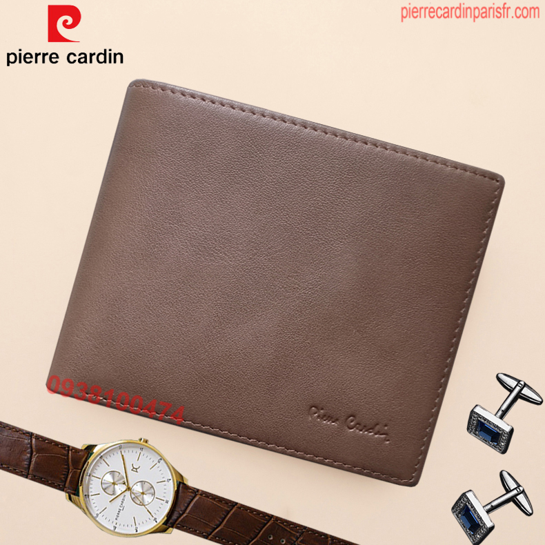 Ví da Pierre Cardin nam chính hãng màu nâu da bò thật ví ngang PCJ2085