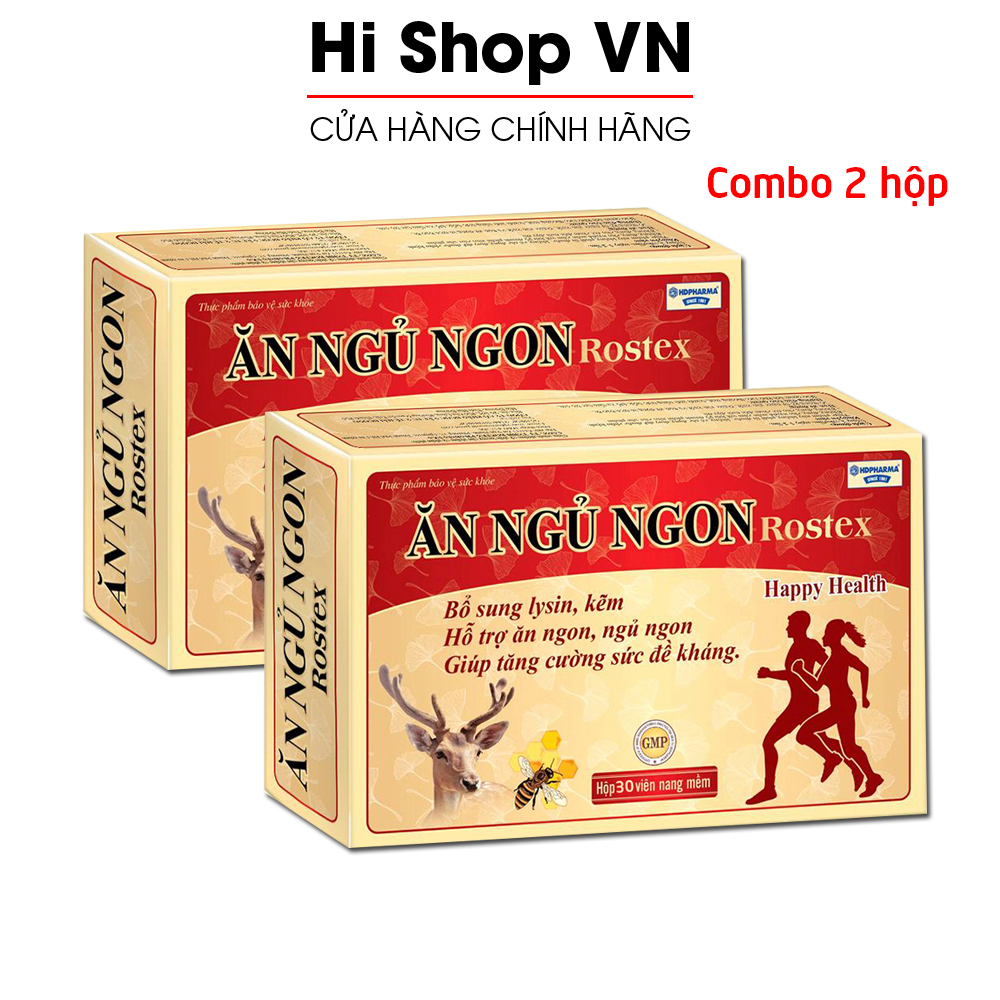 Combo 2 hộp Viên ăn ngủ ngon Rostex loại bỏ mất ngủ, căng thẳng, stress, tăng cường sức đề kháng - Hộp 30 viên
