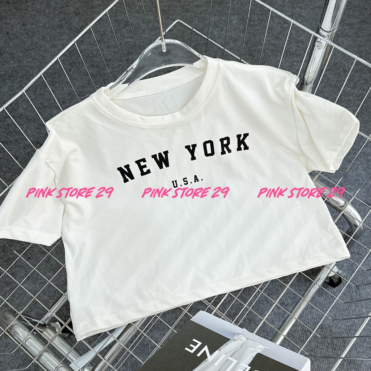 Áo croptop tay ngắn PINKSTORE29 phong cách in hình cá tính NEW YORK A5599