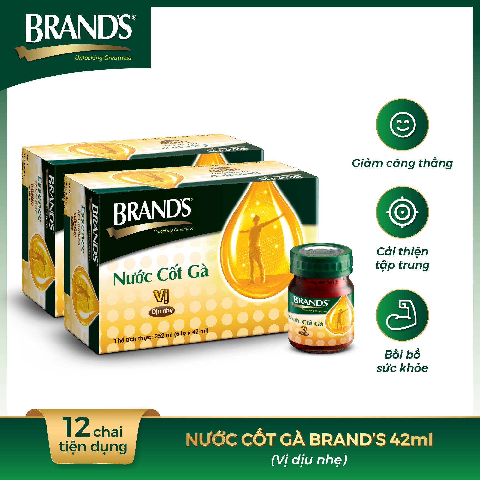Combo 2 Hộp 6 Chai Nước Cốt Gà BRAND'S Vị Dịu Nhẹ (42ml/Chai)