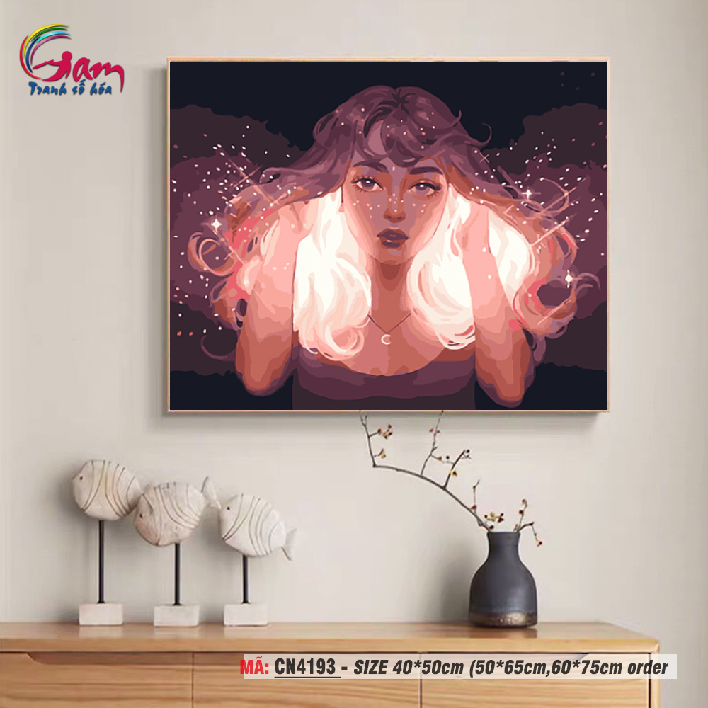 Tranh treo tường tự tô màu theo số sơn dầu số hóa Gam Anime cô gái hiện đai CN4193