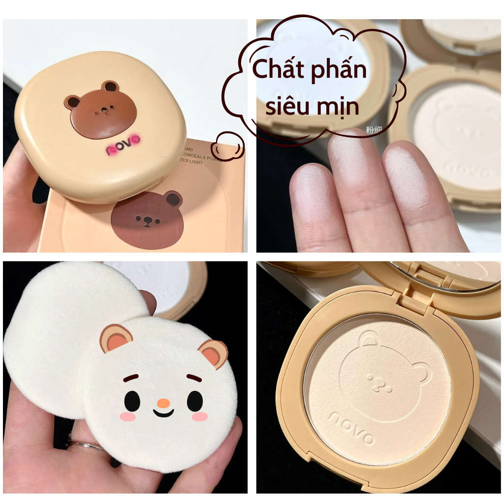 Phấn phủ kiềm dầu novo brown bear makeup pressed powder 5679