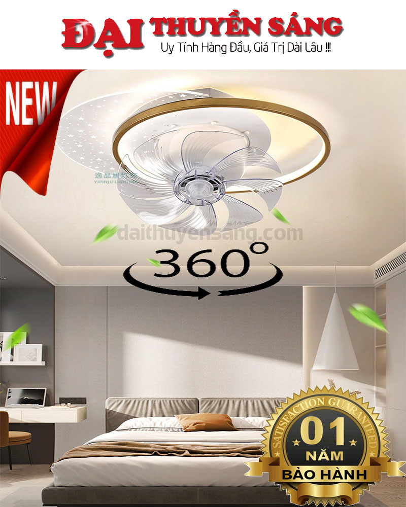 Quạt trần đèn LED xoay 360 độ trang trí 3 chế độ ánh sáng kèm điều khiển từ xa hiện đại MQ1357