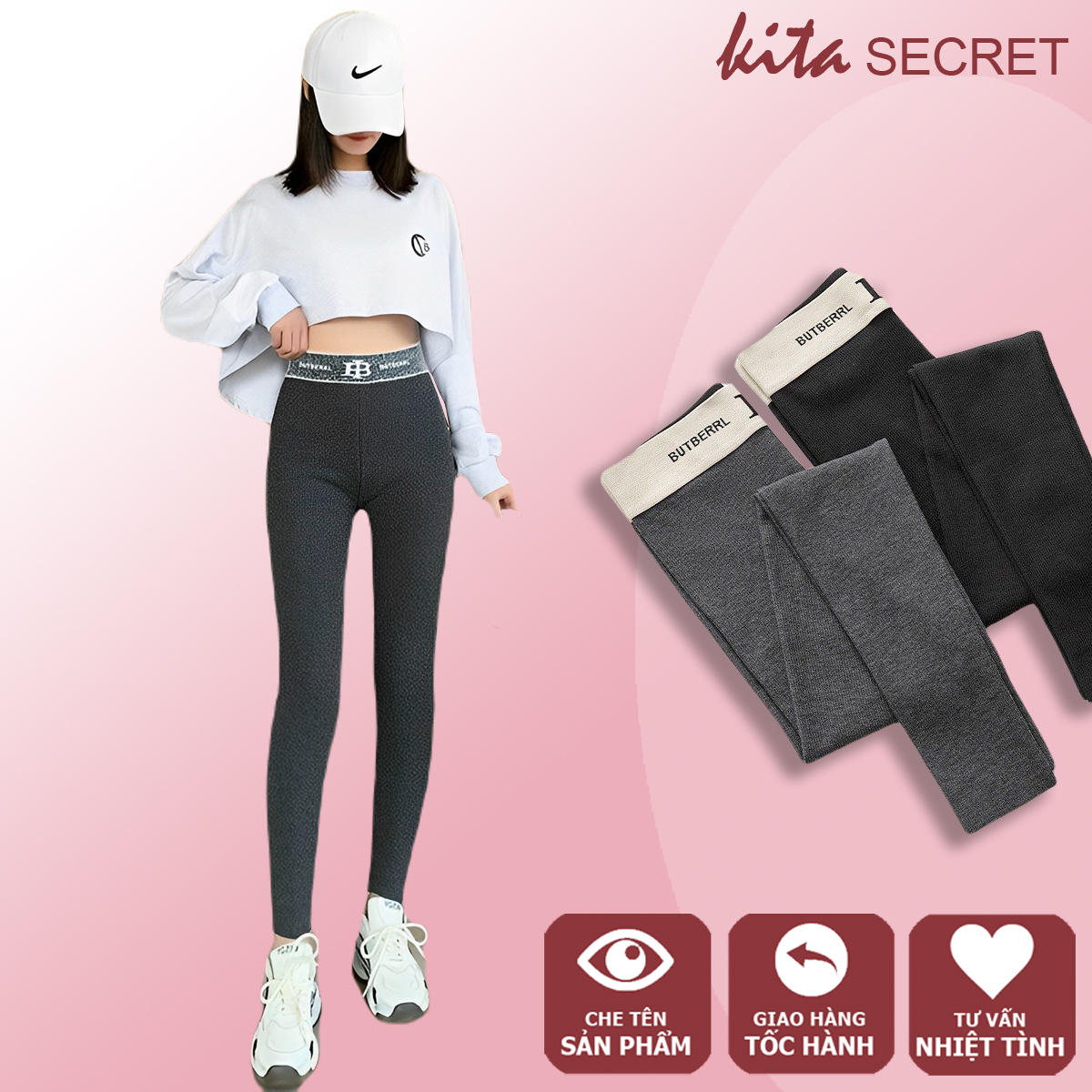 Quần Legging len tăm lót lông nỉ mềm đẹp, quần cạp cao gen bụng