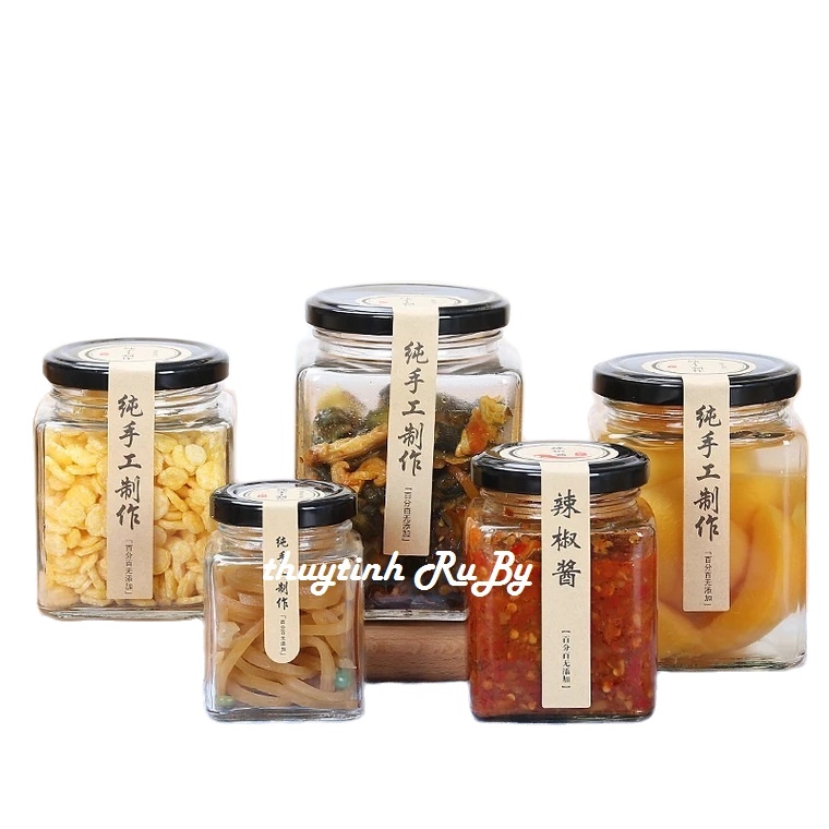 Hũ Lọ Thủy Tinh Vuông 280ml Đựng Thực Phẩm, Hủ Đựng mật ong, Lọ Gia vị, Lọ thủy tinh đựng bột nghệ