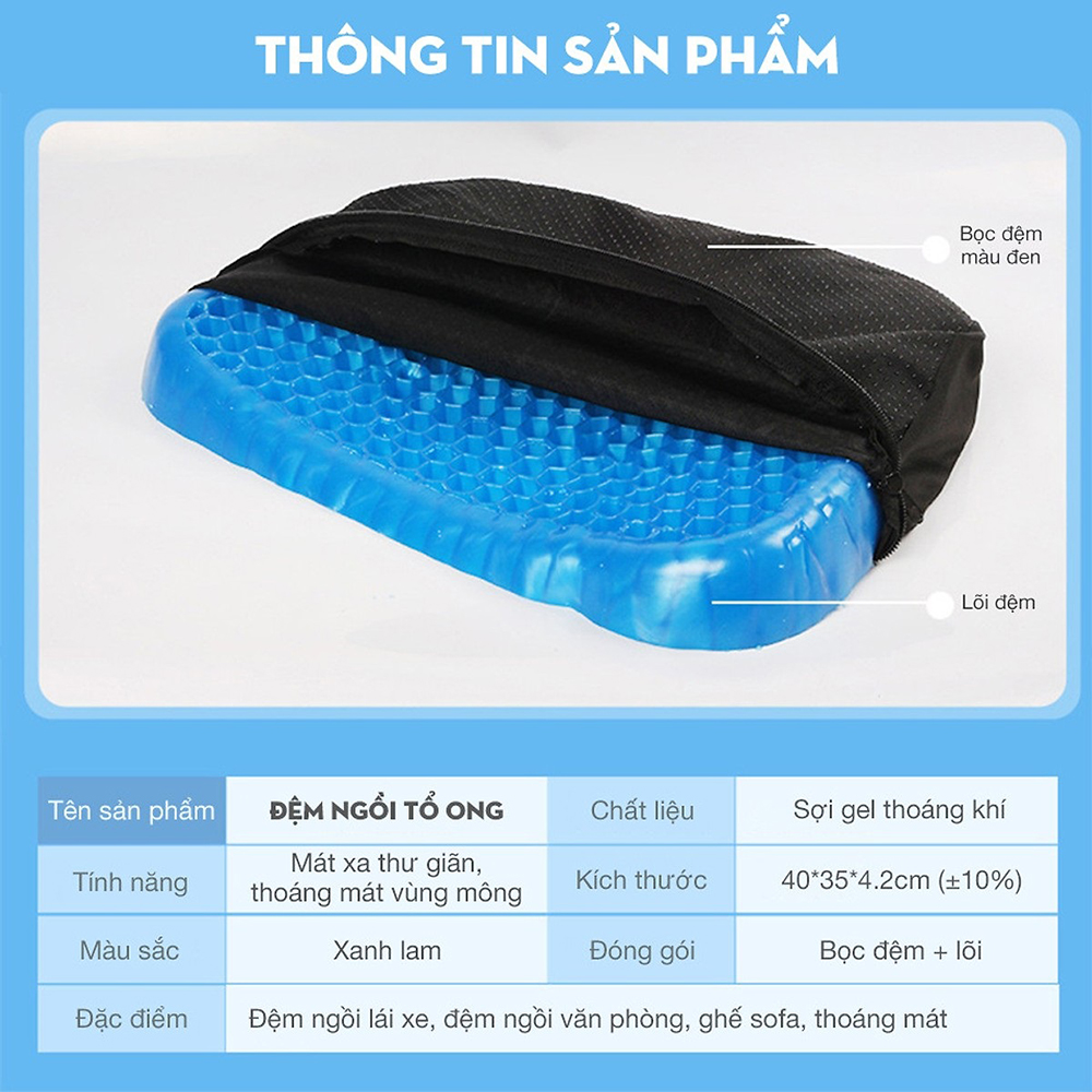Đệm ghế silicon 3D - Đệm kê mông lót ghế gel ngồi văn phòng, làm việc, đệm ghế ô tô - Nệm lót ghế văn phòng - Nệm ghế thoáng khí 3D chống mỏi