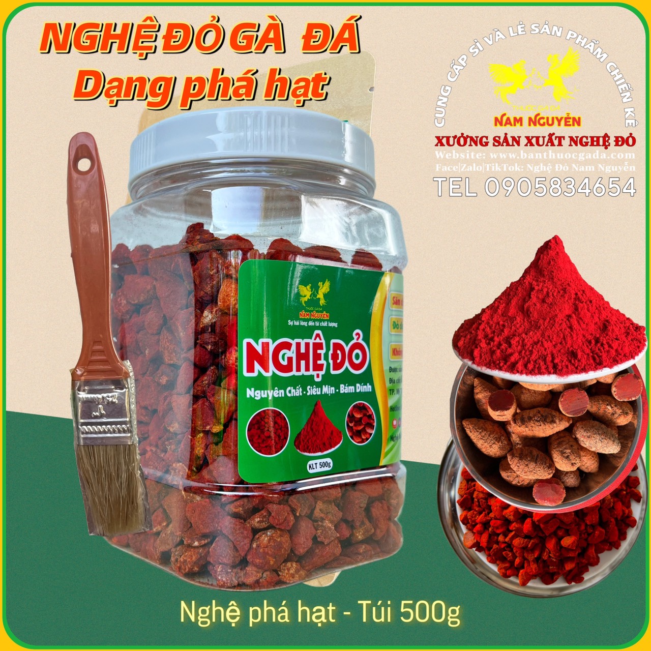 Hủ 500g nghệ đỏ phá hạt hàng đỏ đẹp chất lượng cho gà đá