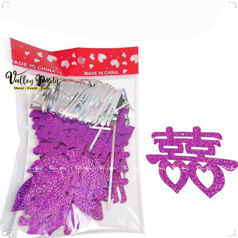 SET 50 Chữ Hỷ Kèm Dây Kim Tuyến Cột Bóng Thả Trần Đám Cưới