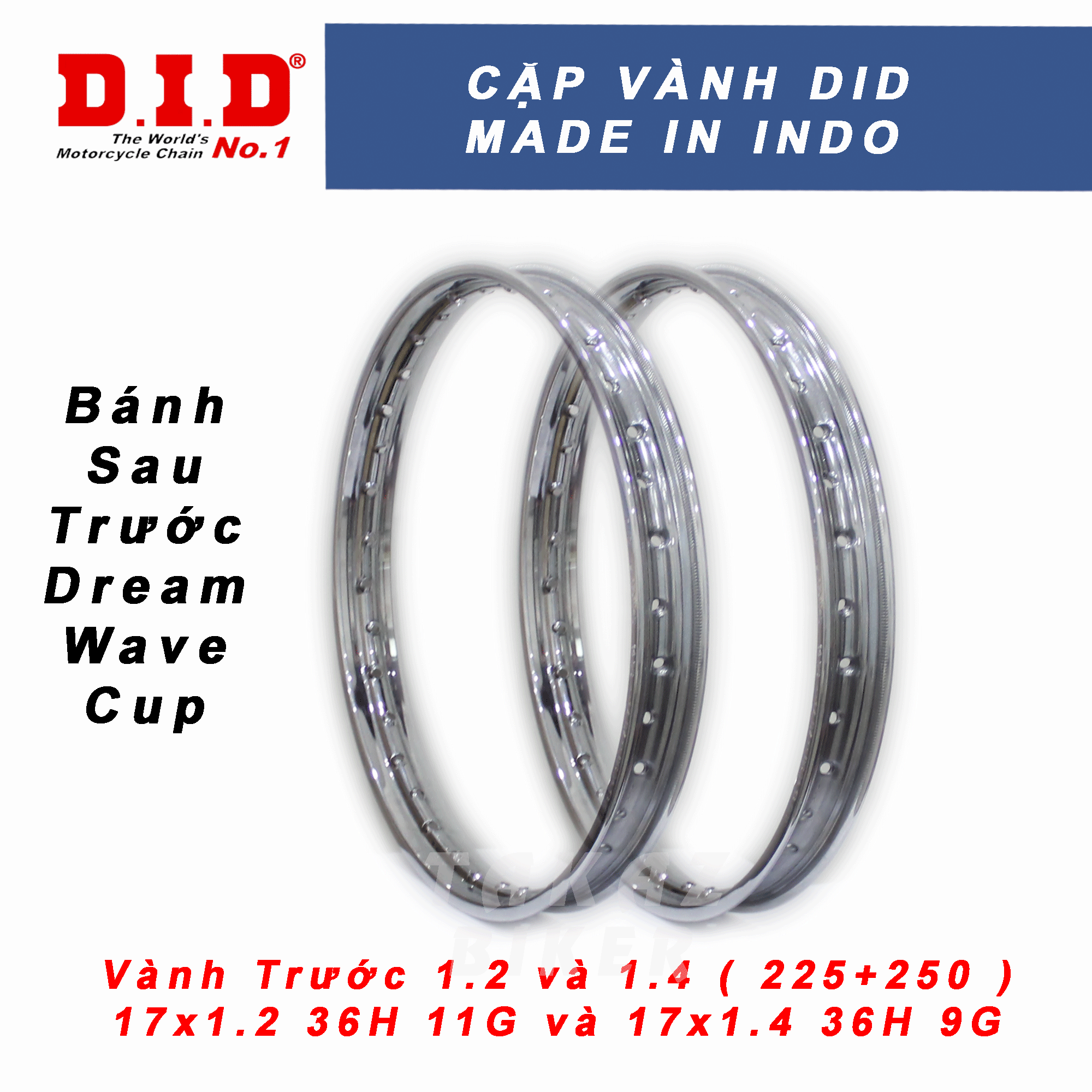 [HCM] Vành DID 1.2 (225) - 1.4 (250) hoặc 1.6 (275) trước sau Dream - Wave 100 - Future1 - RS - Future 125 made in indonesia