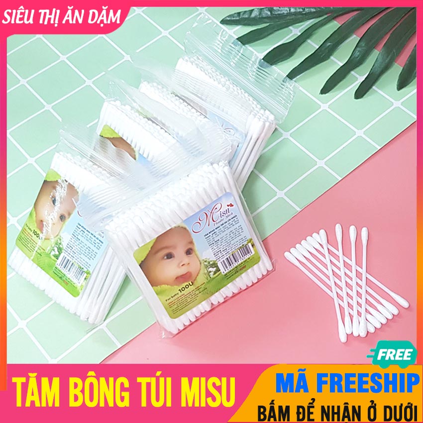 Tăm Bông Cho Trẻ MISU (100 Que/bịch), Đầu Bông Mềm, An Toàn, Đảm Bảo Vệ Sinh - Tam Bong Ray Tai, Tăm Bông Cho Bé, Tăm Bông Ngoáy Tai, Tam Bong Sơ Sinh, Ráy Tai, Tăm Bông Trẻ Em - 1 Gói Tăm Bông MISU 100 Que - 8851072012628