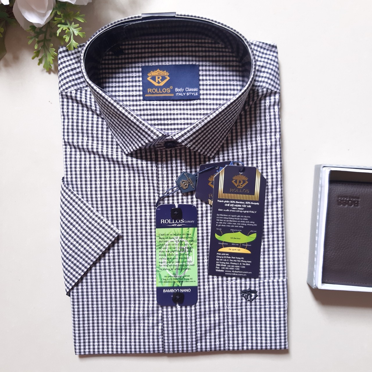 ÁO SƠ MI NGẮN TAY CHẤT LIỆU 100% SỢI TRE, THƯƠNG HIỆU RULLOS, THỜI TRANG ITALY, NGUYÊN LIỆU NHẬP KHẨU THÁI LAN, DÁNG SUÔN CLASSIC, VẠT NGANG