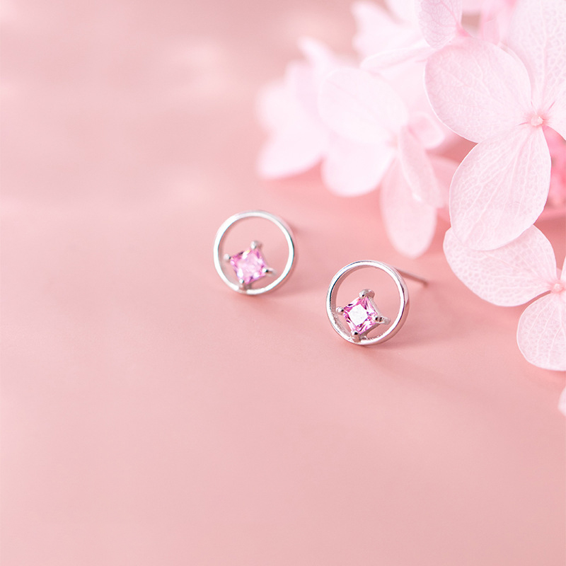 Khuyên Tròn Bạc S925 Tinh Khiết Đính Đá Hồng - B2492 - Bảo Ngọc Jewelry
