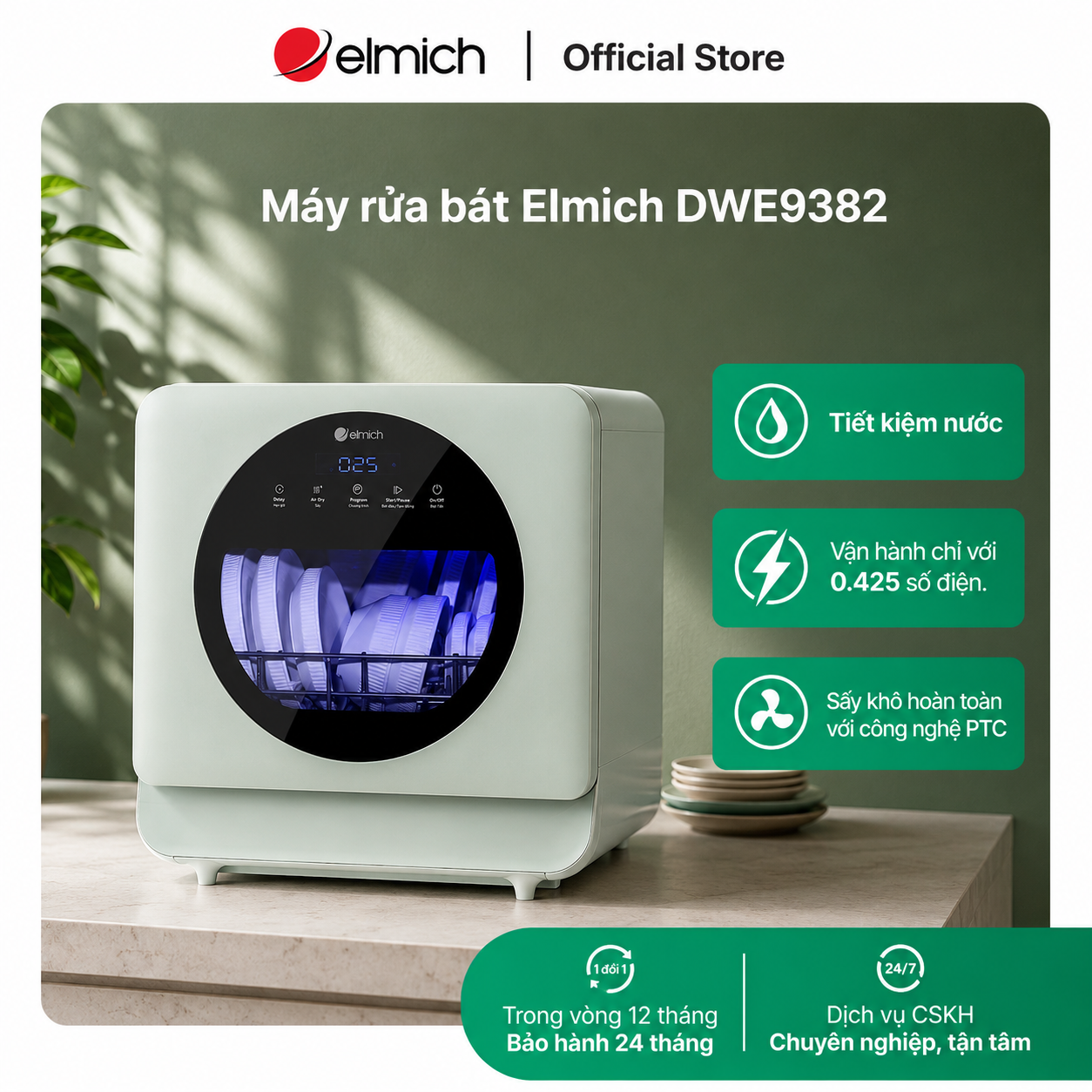(Chỉ 15-17.07)Máy rửa bát Elmich DWE9382