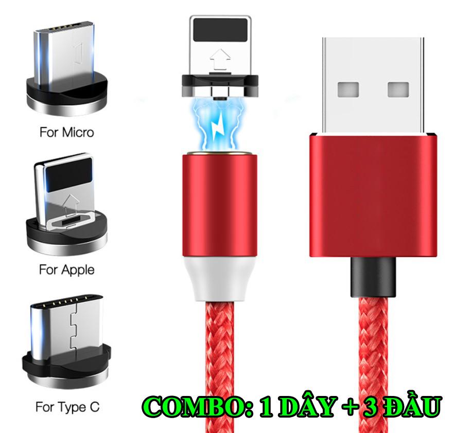 Combo cáp sạc nam châm + 3 đầu kết nối 360 độ