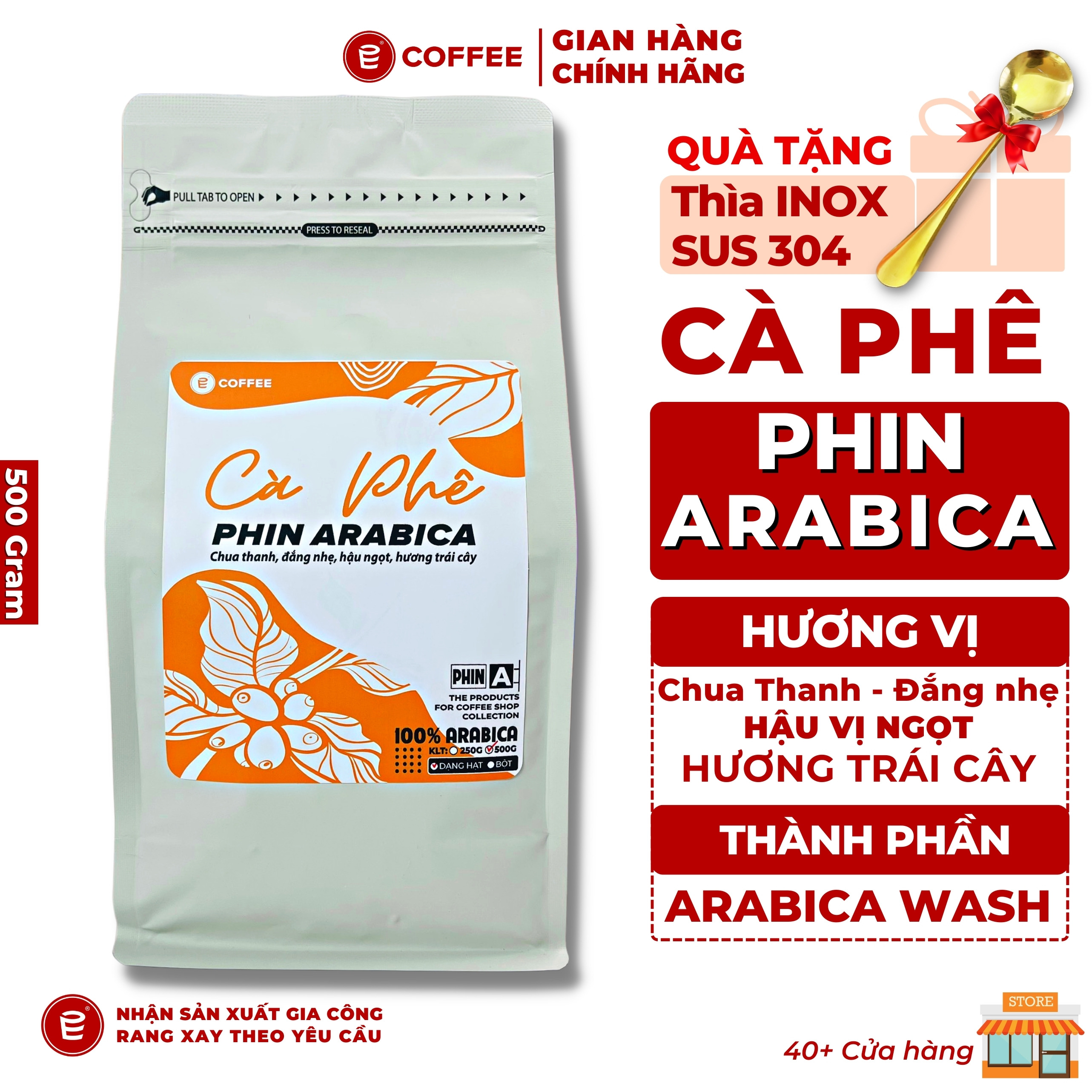Cà phê arabica nguyên chất pha phin Gu đắng nhẹ chua thanh hậu vị ngọt hương trái cây từ E-Coffee