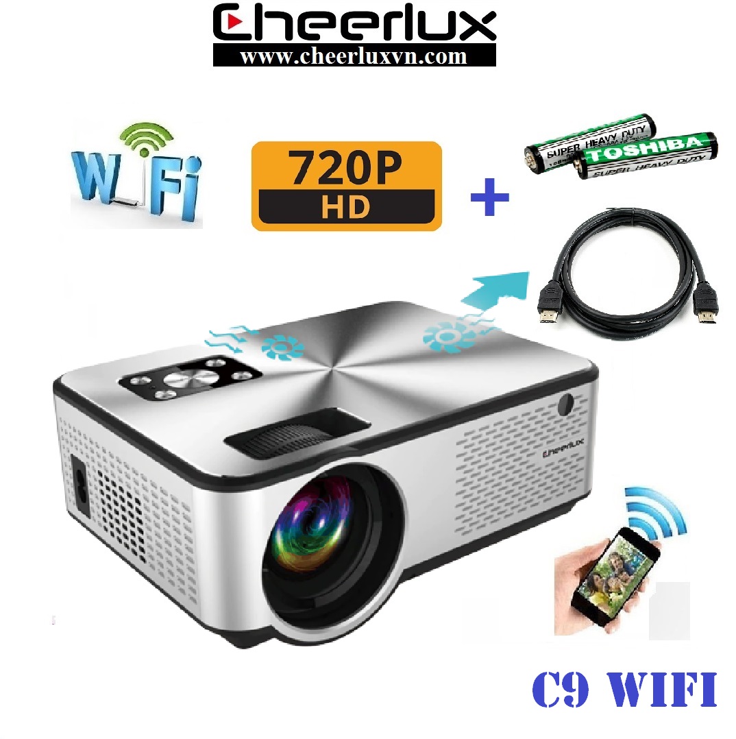 Máy chiếu mini Cheerlux C9 WIFI HD độ sáng 2800 lumens kết nối không dây với điện thoại. Bảo hành 12 tháng.