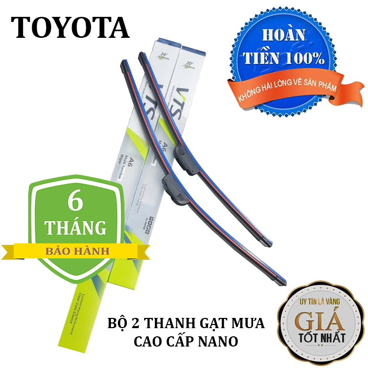 Bộ 2 thanh gạt nước mưa ô tô Nano xương mềm cao cấp dành cho tất cả các dòng xe hãng Toyota: Camry-Altis-Yaris-Fortuner-Vios-Hilux-Innova-Land Cruiser-Avalon-Previa,...