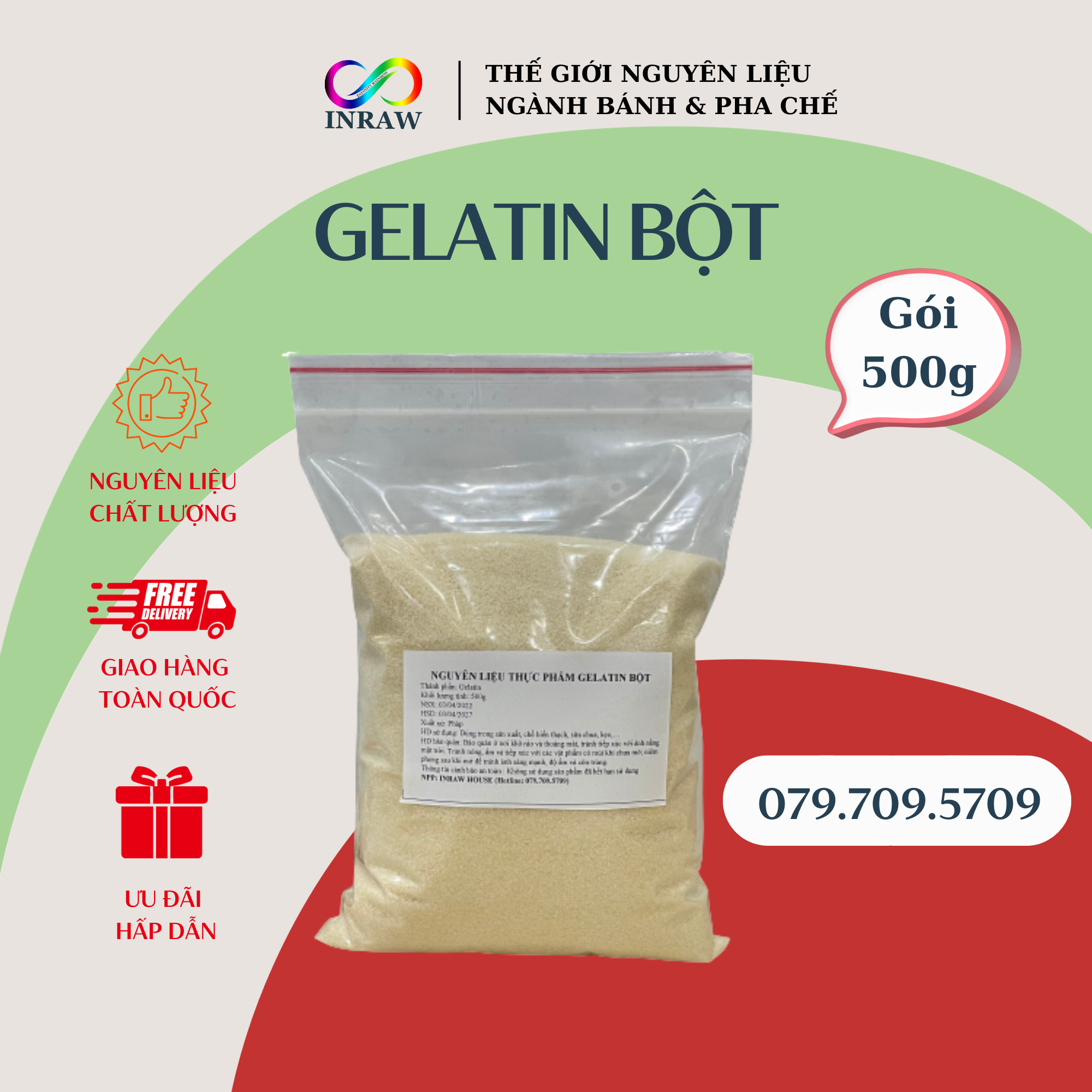 Gelatin bột mịn dùng làm bánh (Gói 500g)