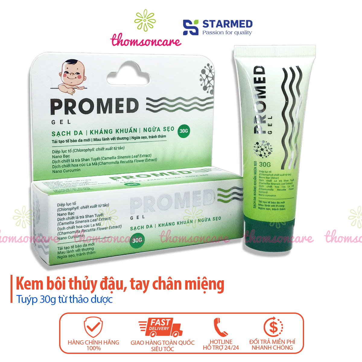 Promed - Gel sát khuẩn sạch da ngăn ngừa sẹo tái tạo tế bào da