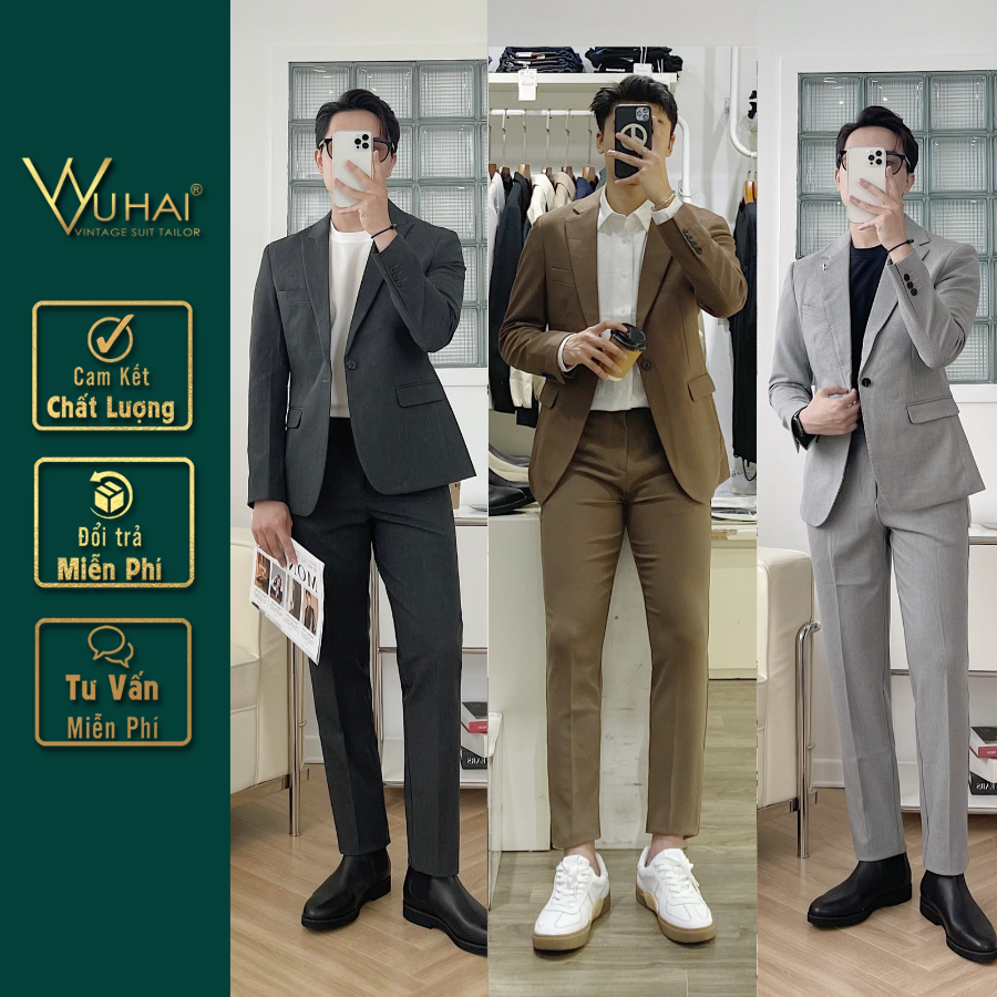 Vest nam 1 cúc màu đen,Áo khoác nam blazer from dáng Hàn Quốc 2 lớp