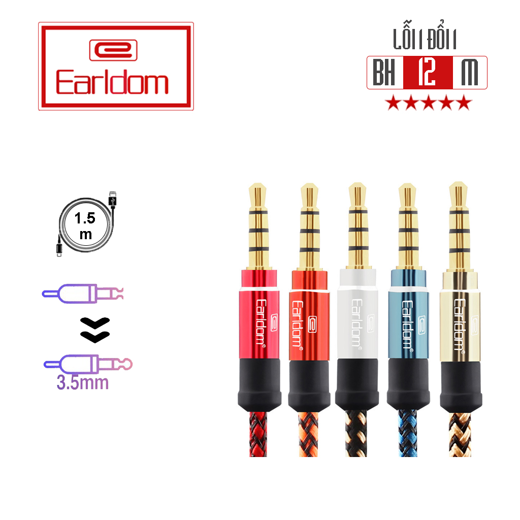 Dây Kết Nối Âm Thanh Earldom 3.5mm Aux Dây Nối Dài Tai Nghe 3.5mm Aux Jack Cable for iPhone Computer Headphone MP3 MP4 Player Extender Cord 3.5 mm Aux Earphone Extension Cable