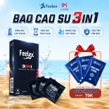 Bao Cao Su Feelex 3in1 Gân Gai Siêu Mỏng Nhiều Gel, Giúp Kéo Dài Thời Gian Quan Hệ Cảm Giác Cực Khoái, Hộp 10 Chiếc