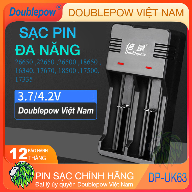 Bộ Sạc Pin 18650 26650 16340 CR123A 14500 21700 Tự Ngắt 3.7V Doublepow - Bộ Sạc Pin Đa Năng 3.7V UK63 cho pin xe điện, máy khoan, nguồn dự phòng, thiế bị y tế, quạt cầm tay, loa Bluetooth