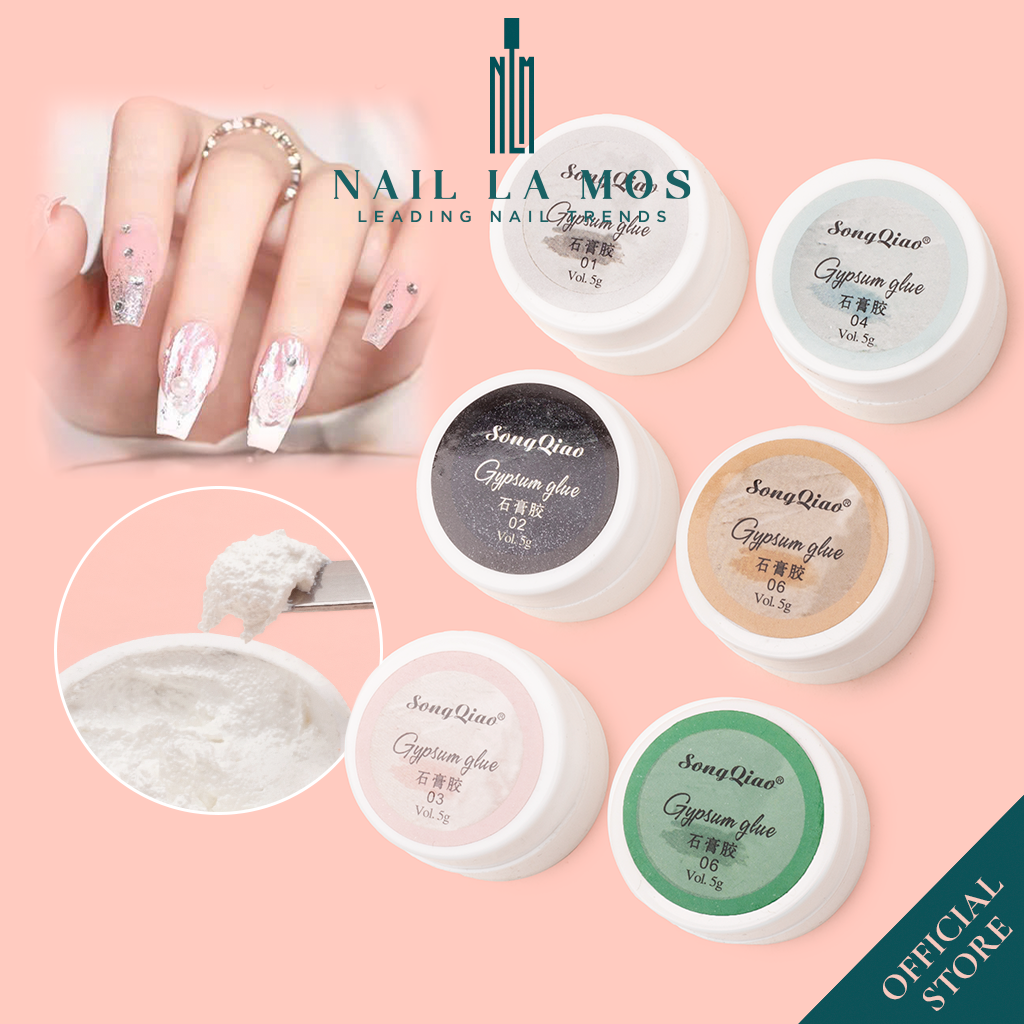 Gel xi măng Song Qiao chính hãng 5g - Gel thạch cao trang trí móng nail hiệu ứng 3D màu đen, trắng, hồng, xanh (lẻ hũ)