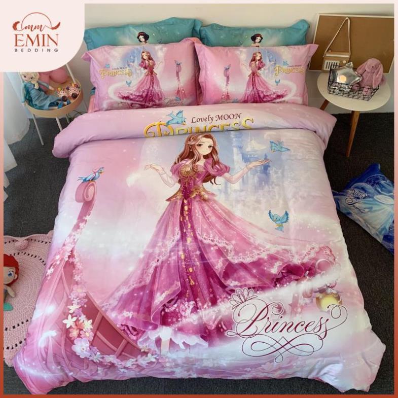 Bộ chăn ga gối cotton lụa cao cấp hình hoạt hình disney công chúa Elsa Frozen cho bé