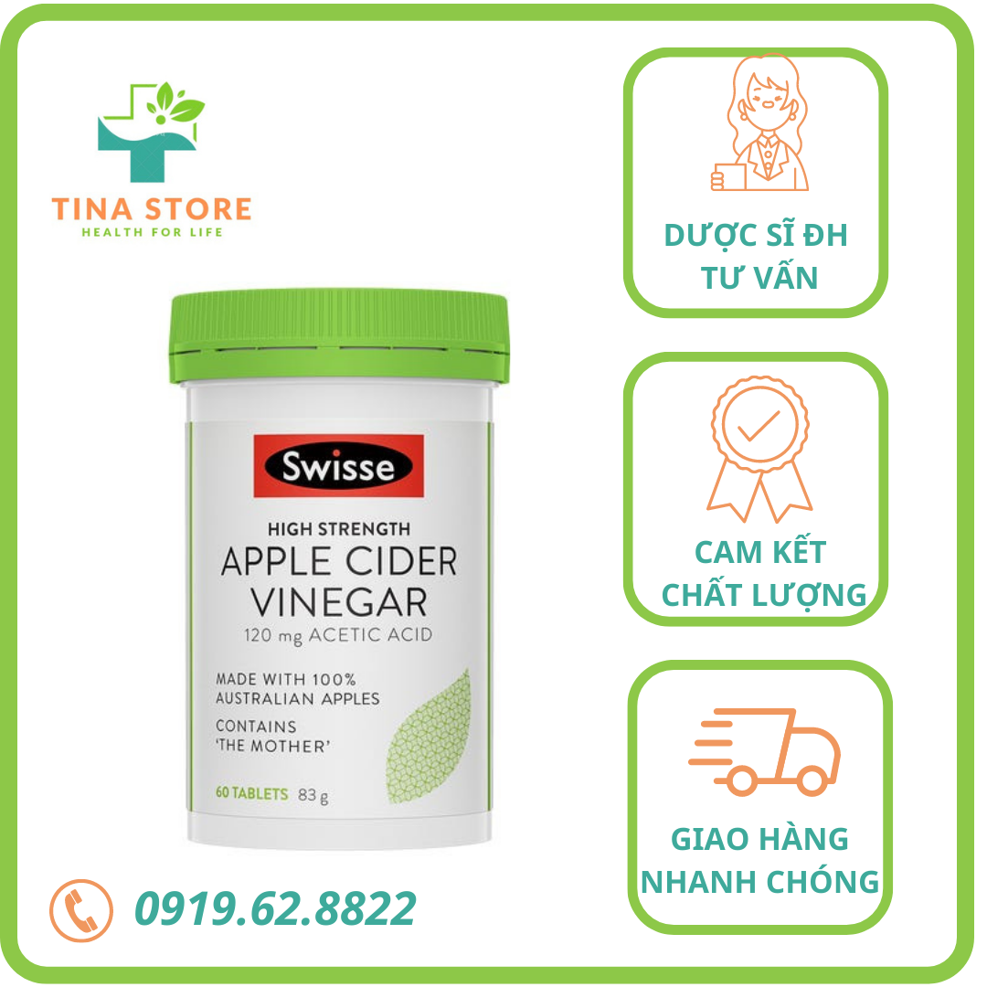 Giảm cân Dấm táo/ Giấm táo Swiss Apple cider vinegar Úc 60 viên