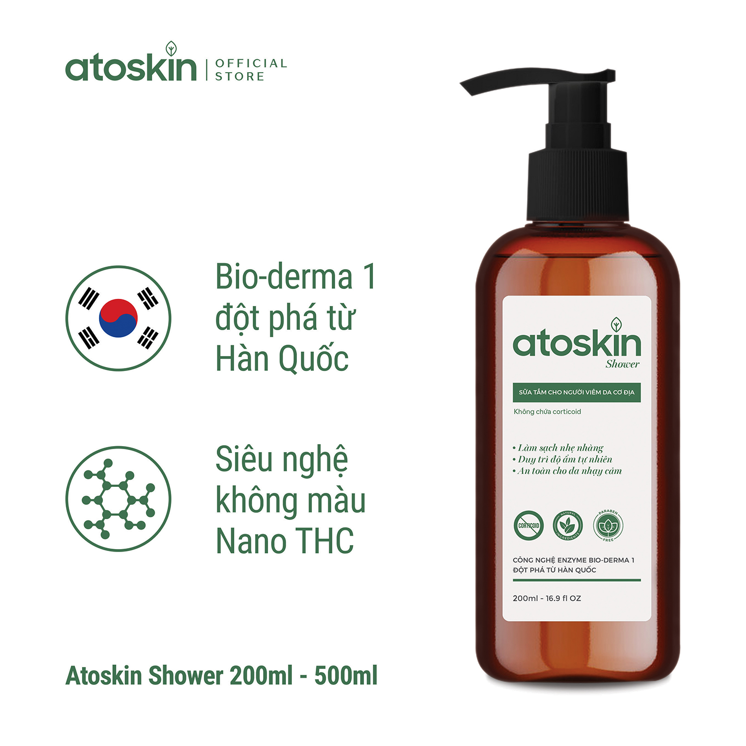 Sữa tắm Atoskin cấp dưỡng ẩm Da công nghệ Hàn Quốc Enzyme- Bio-Derma 1