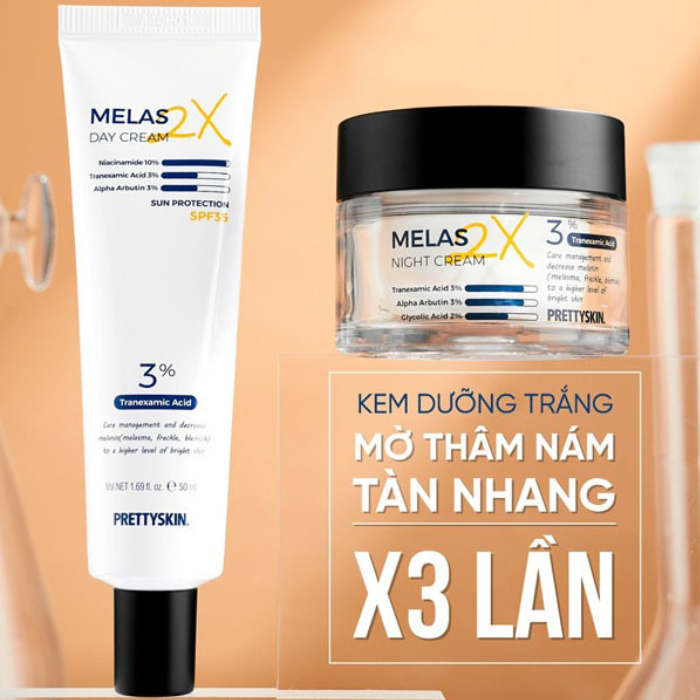 Kem dưỡng trắng da mờ nám sạm tàn nhang pretty skin melas 2x dưỡng ẩm mờ thâm cho da sạm 50ml