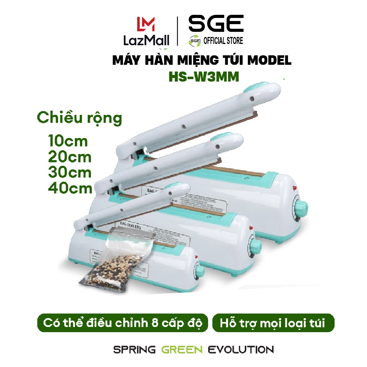 Máy Hàn Miệng Túi Cầm Tay Mini SGE HS Hàn Tốc Độ Cao Liên Tục Bền Đẹp Nhỏ Gọn, Có Nhiều Kích Cỡ Đường Hàn 20cm 30cm 40cm