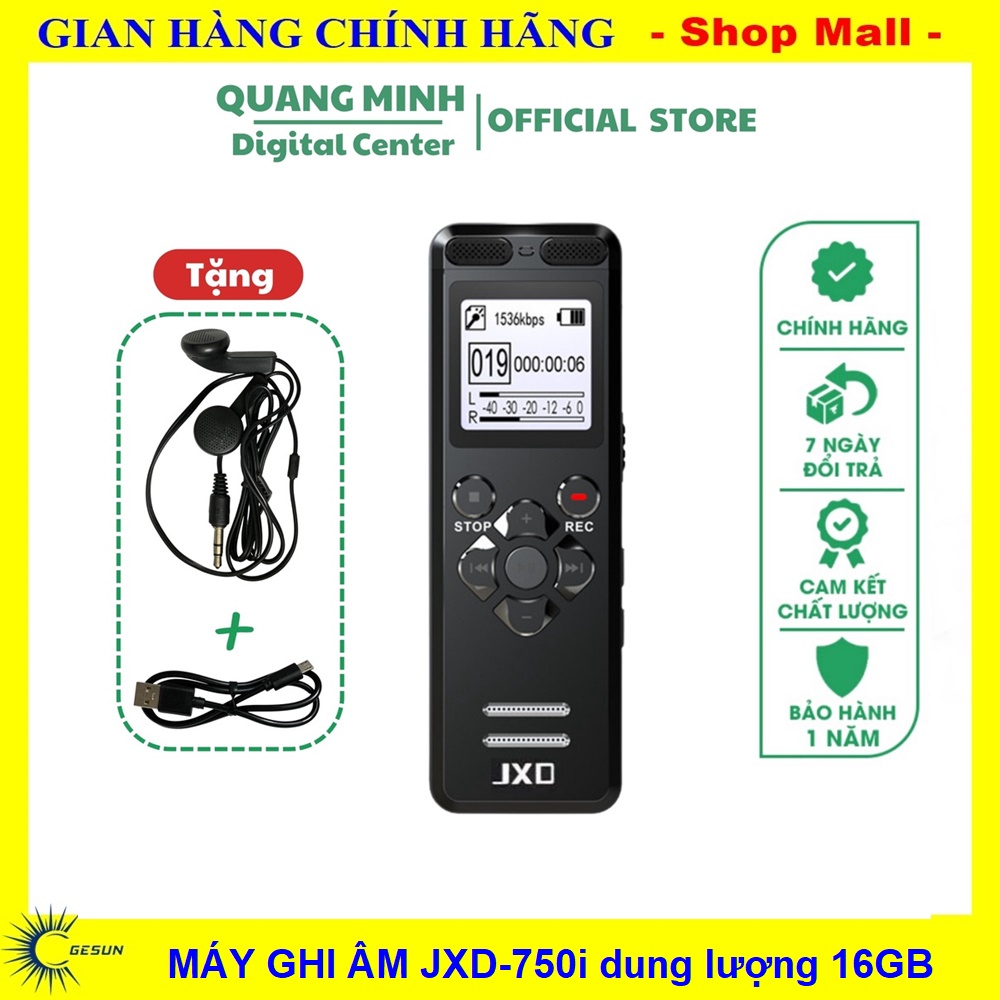 Máy ghi âm mini JXD 750i dung lượng 16GB Ghi âm liên tục lên tới 715 giờGhi âm rõ nét Bh 24 tháng Đổi mới