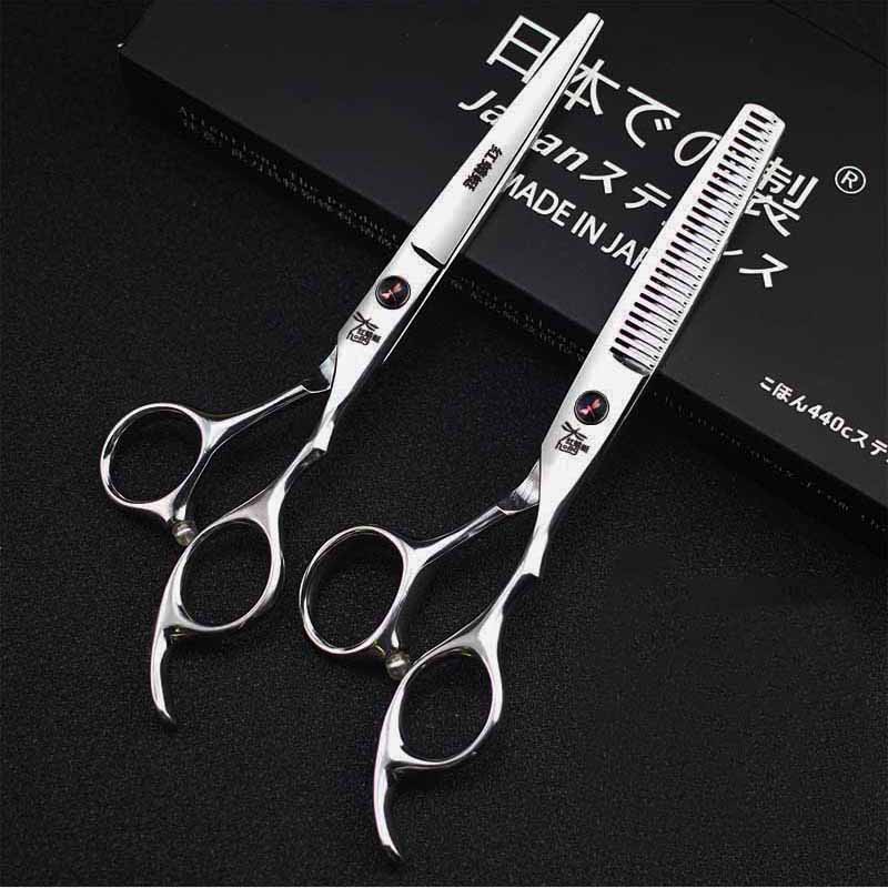 Bộ 2 kéo cắt tóc 6 inch cắt tỉa thưa chuyên dùng cho thợ cắt tóc, bằng thép không gỉ 440C nhập khẩu từ Nhật - INTL